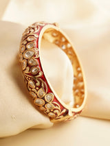 Meenakari kada with vibrant enamel and polki stones in front display
