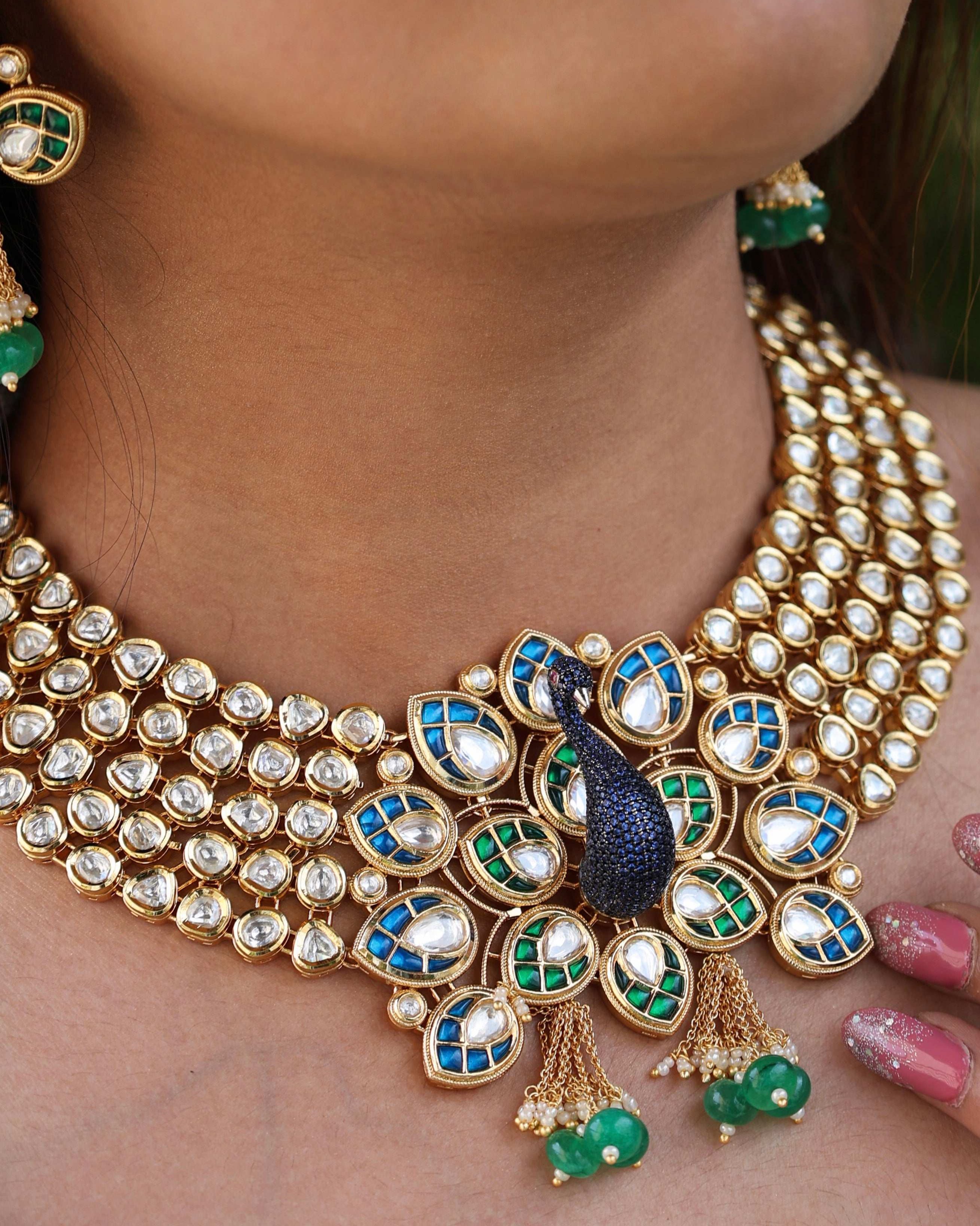 Designer Peacock Set -Premium Kundan Polki