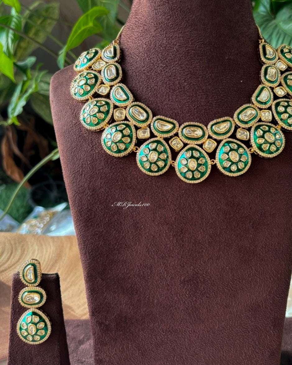 Aliya Meenakari Polki Set with matching Earrings and Maangtika