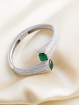 Silver bracelet with baby pink stones and micro-pave zirconia in a geometric pattern