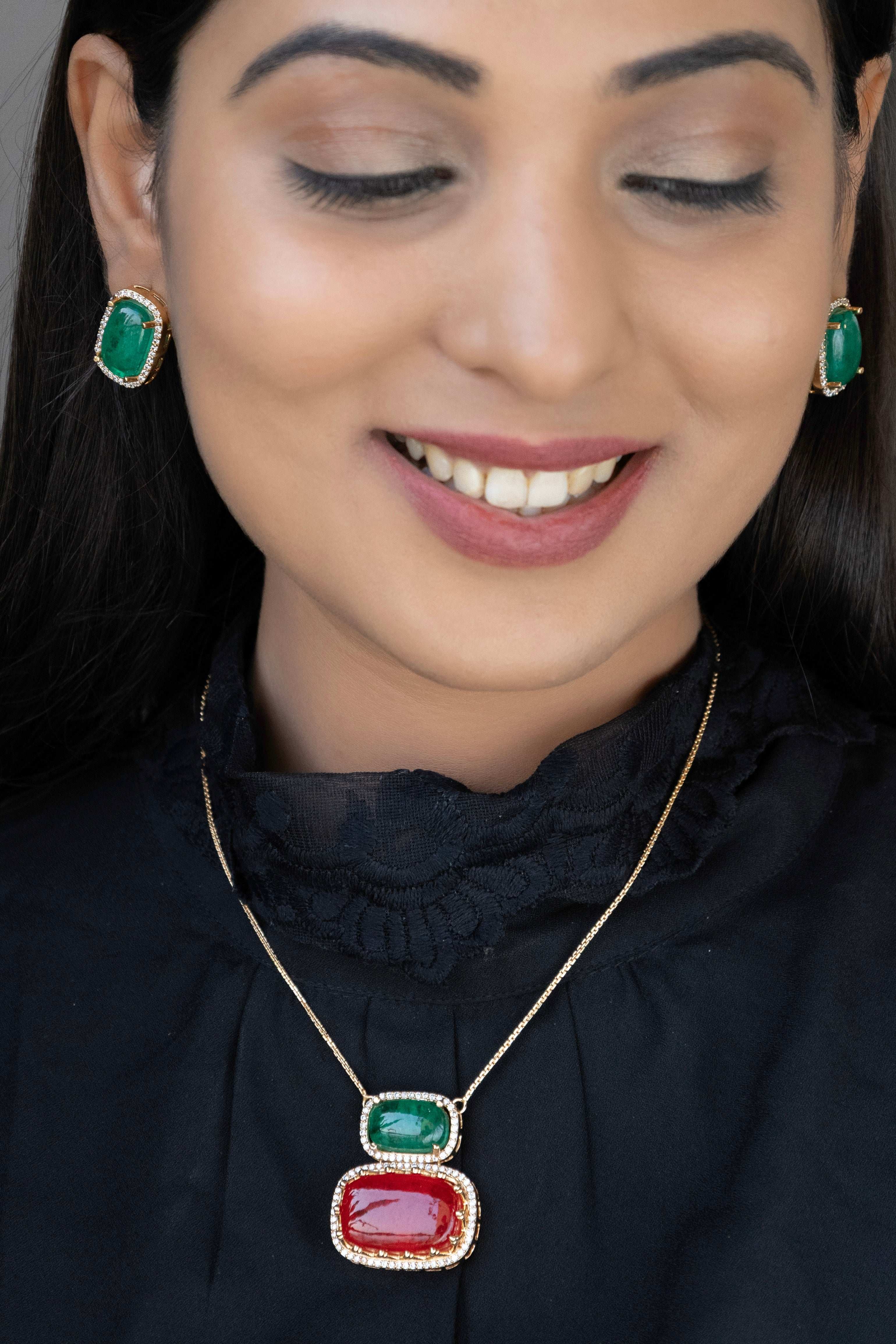 Ruby Glint – Dual-Stone Pendant Set