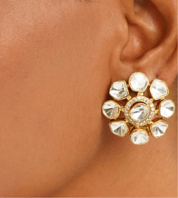 Rear view of moissanite studs showcasing dual back clip and pushback mechanisms