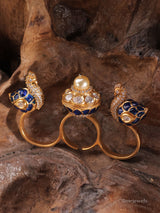 Peacock Royal Kundan Polki Pearl Ring