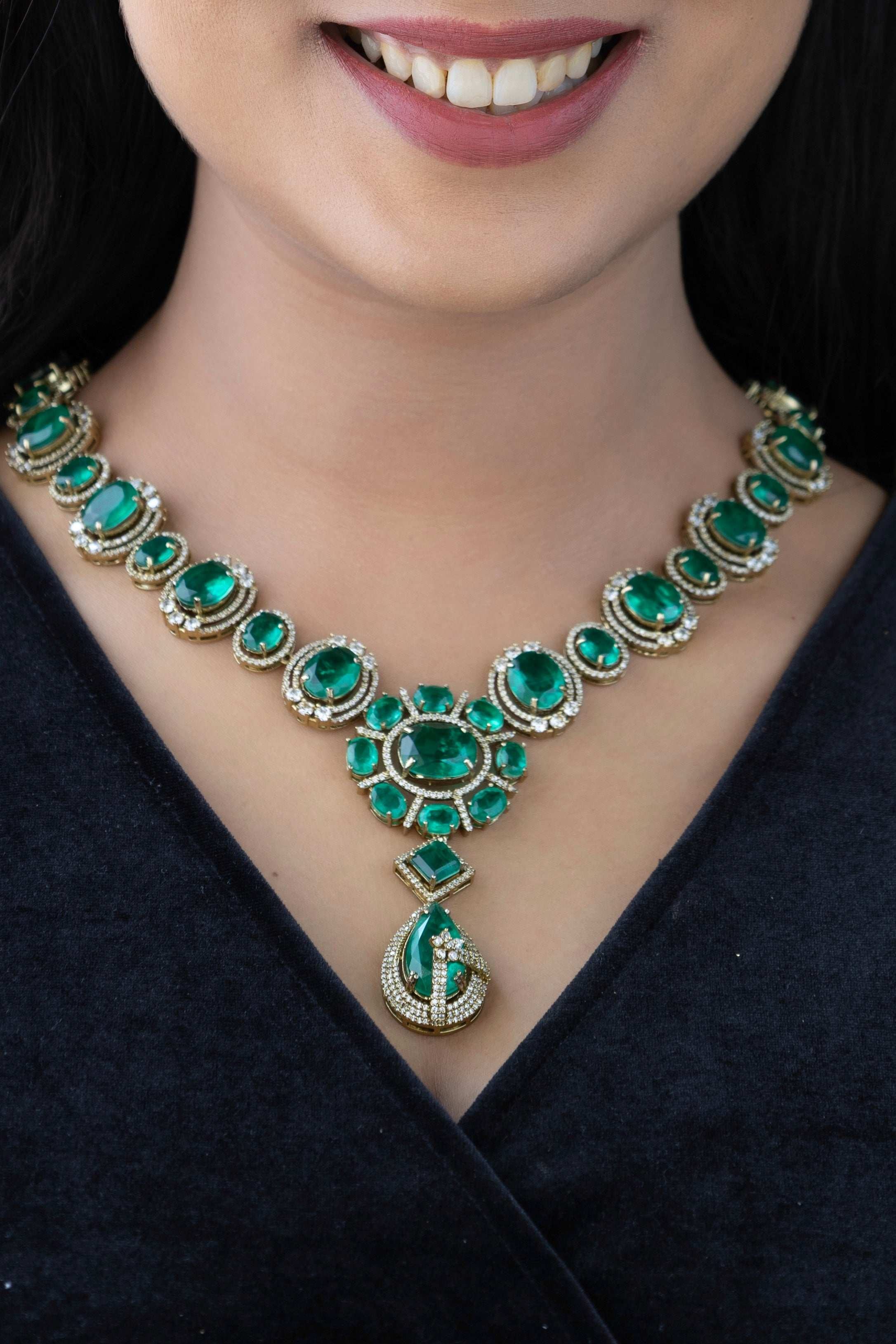 Emerald Studded Designer Necklace Set