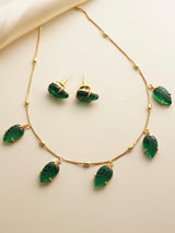 Garnet Leaf Charm Necklace Set