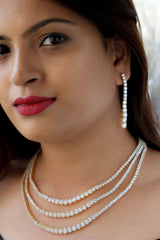 Dazzling Triple Layer Solitaire Tennis Necklace Set