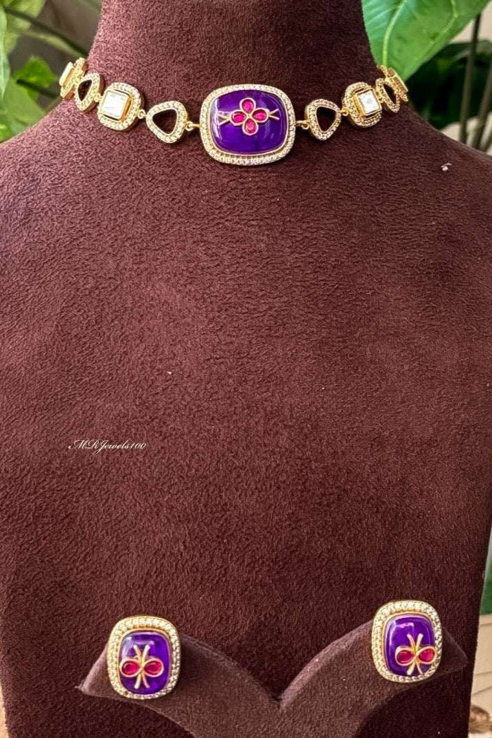 Luxe Zoya Kundan choker set with lovely studs