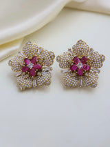 Gul Naaz Pearl – Luxurious Floral Clip Studs Earrings
