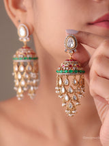 Amayra Statement Kundan Polki Jhumka Earrings with Pearl Drops