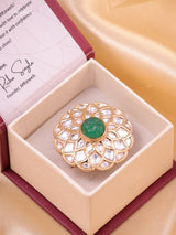 Jharokha Carved Gem Polki Ring (Adjustable)