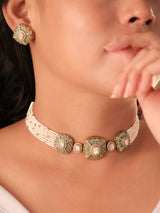 Gold-Plated Kundan Polki Choker Set Pearl & Enamel Detailing