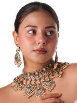 Rajwada Kundan Bridal Set – Grand Choker with Pearls ; Chand Bali Earrings
