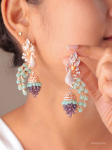 Luxury Peacock Statement Earrings with Gemstone Drops