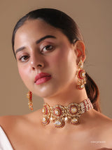 Emerald and Ruby Polki Choker Set (with Earrings)