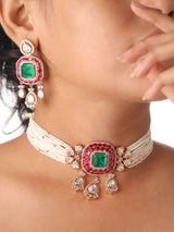 Gulabi Émeraude Jadau Choker Set