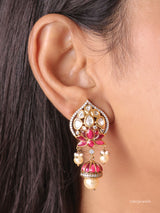 Lotus Meenakari Kundan Jhumka Earrings