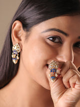 Lotus Meenakari Kundan Jhumka Earrings