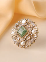 Jaipur Royale Square Polki Pearl Cocktail Ring
