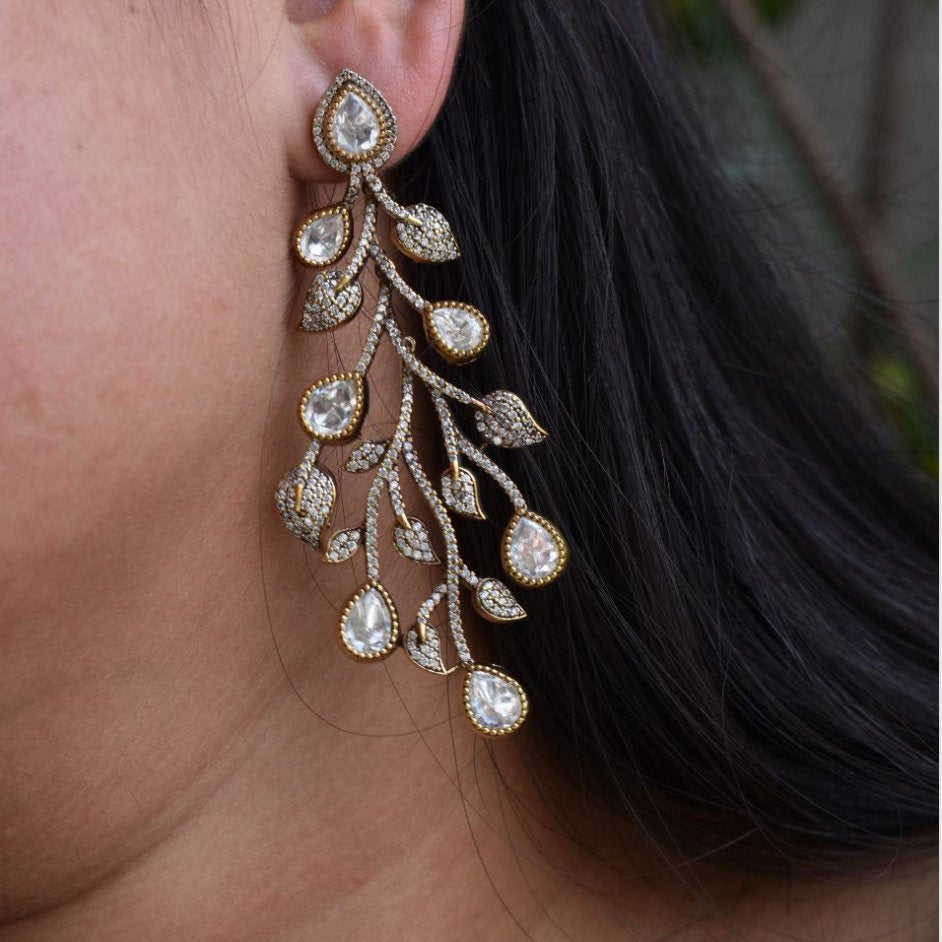 American Diamond Long and kundan Earrings - MR Jewels