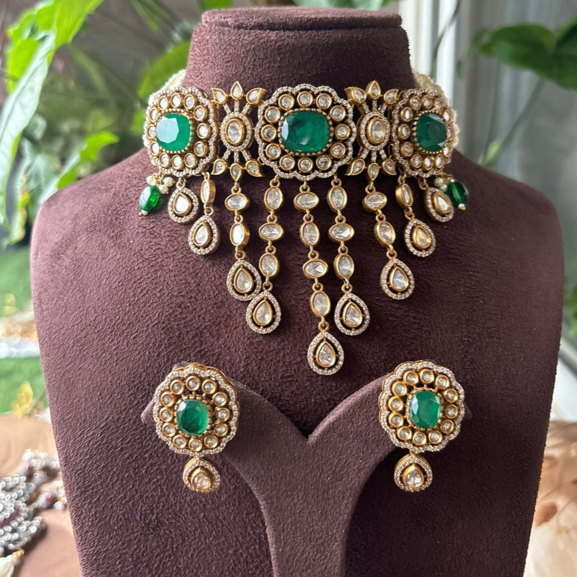 Beautiful Green Kundan Choker Set - MR Jewels