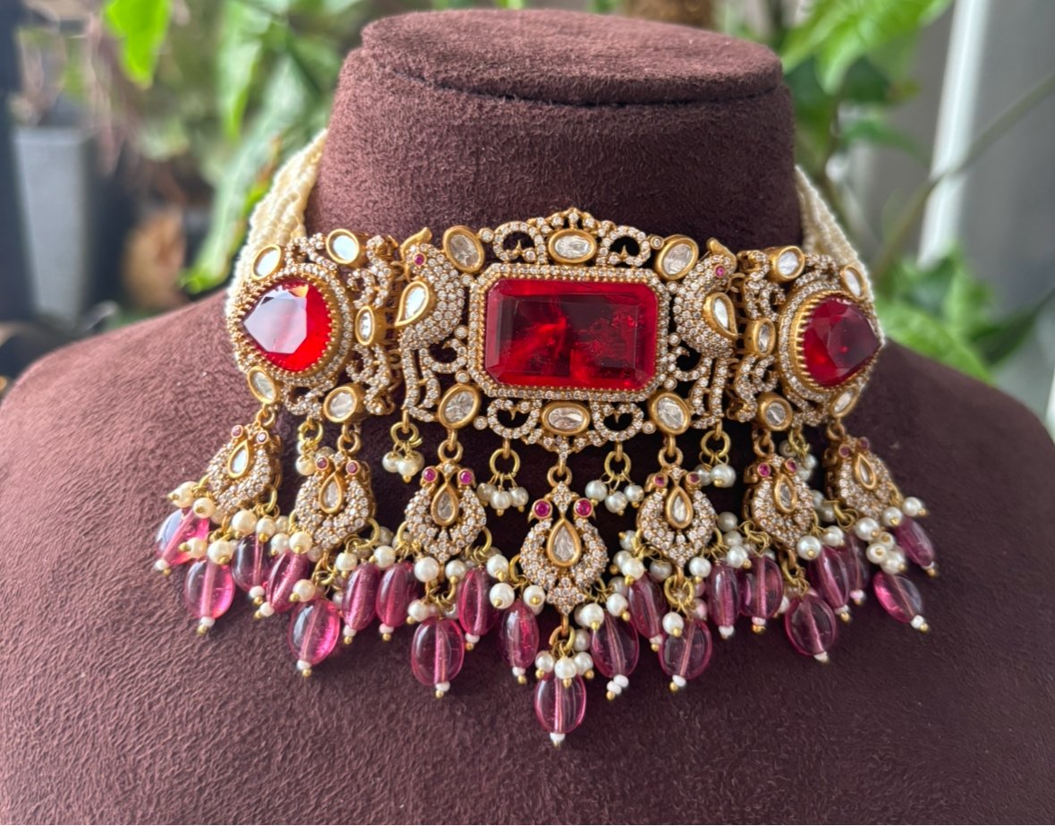 Beautiful kundan peacock choker set - MR Jewels