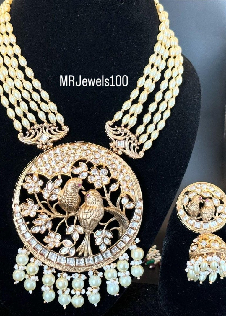 Bold and Beautiful Designer Bird Jewelry Set with Pearl Accents - MR Jewels