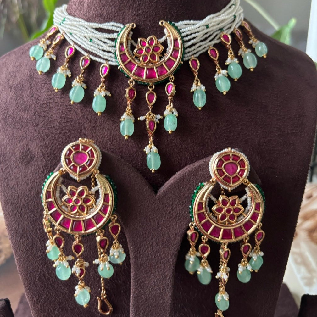 Designer Pachi Kundan Choker Necklace set - MR Jewels