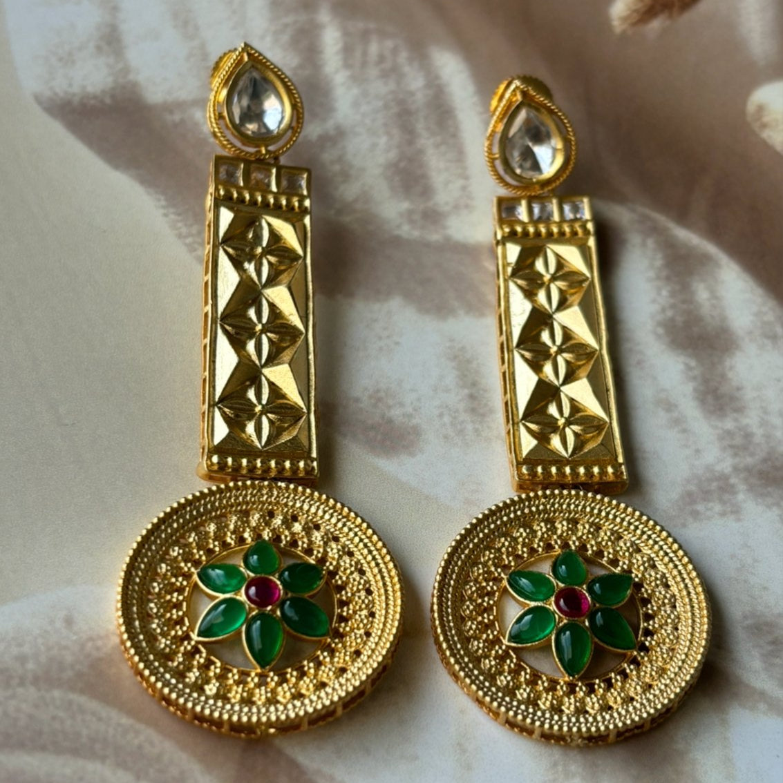 Gold Plated Indowestern Long Earrings - MR Jewels
