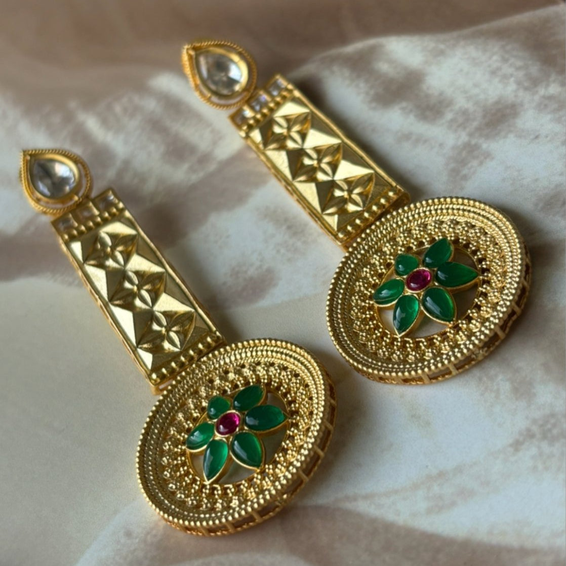 Gold Plated Indowestern Long Earrings - MR Jewels