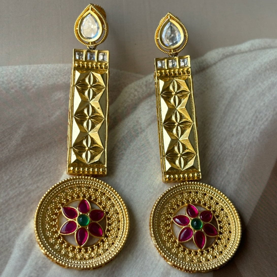 Gold Plated Indowestern Long Earrings - MR Jewels