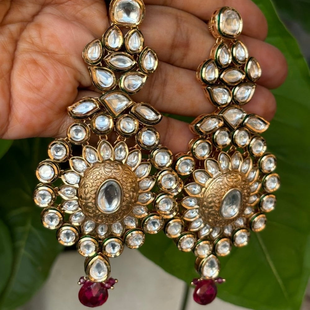 Golden Aura Kundan Statement Earrings - MR Jewels