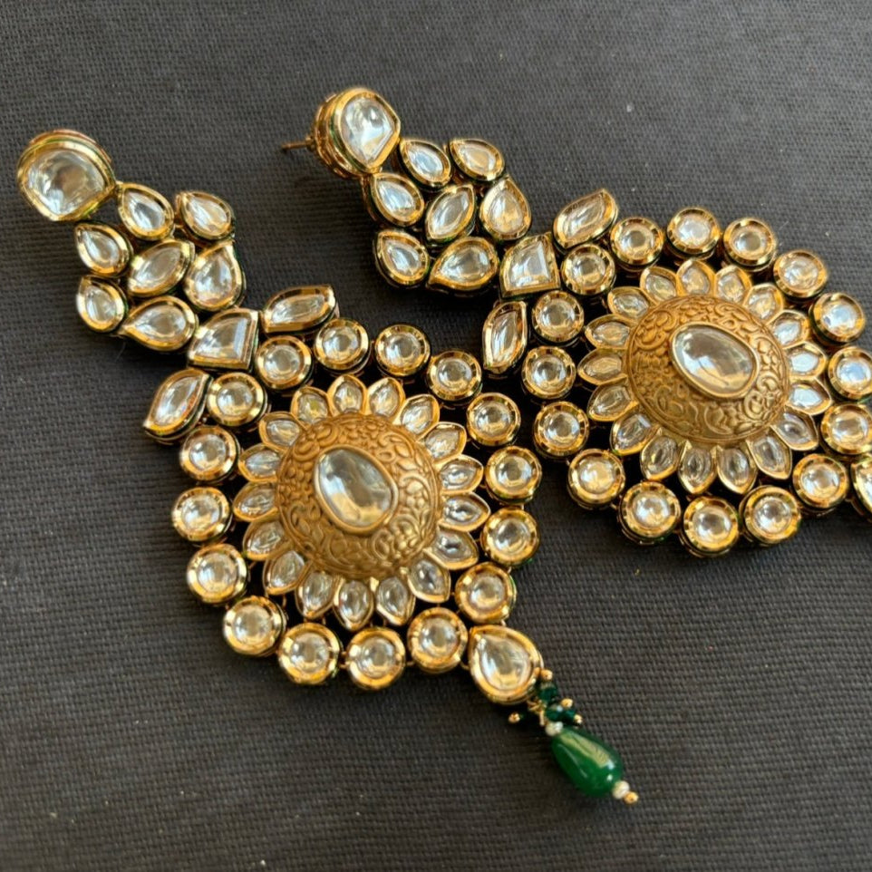 Golden Aura Kundan Statement Earrings - MR Jewels