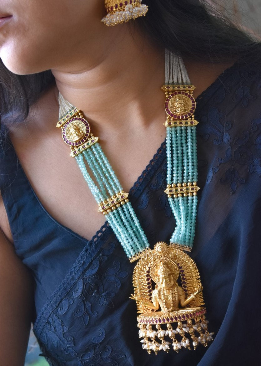 Kathakali inspired Designer Antique Gold Finish Necklace Set for Women - MR Jewels