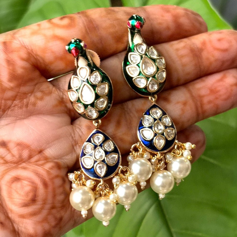 Luxe Enchanted Peacock Kundan Earrings - MR Jewels