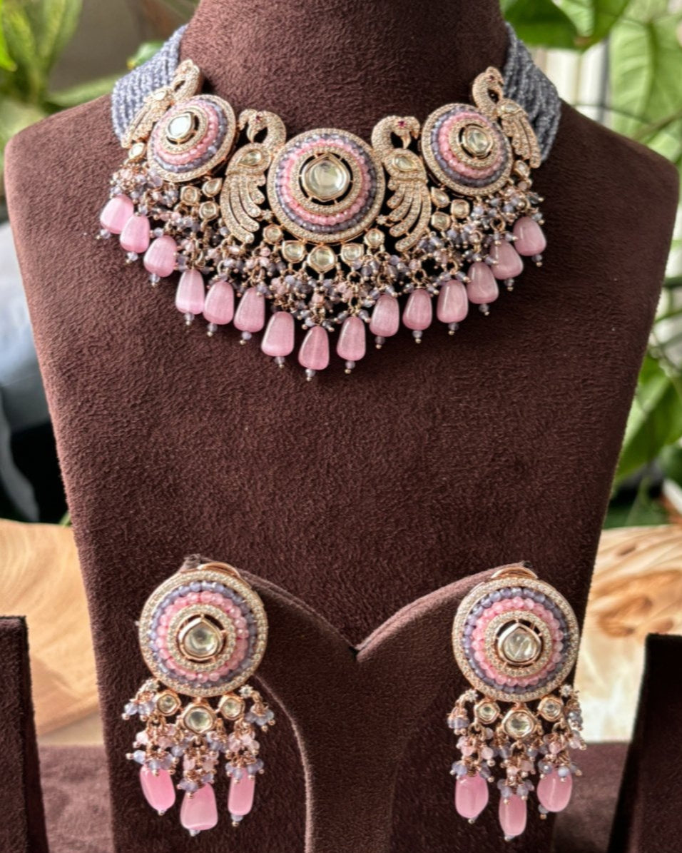 Peacock Radiance Luxe Necklace Set with matching earrings - MR Jewels