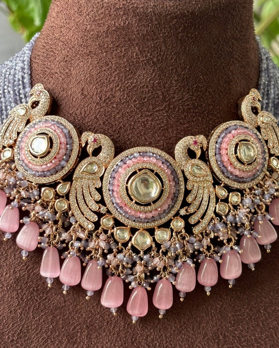 Peacock Radiance Luxe Necklace Set with matching earrings - MR Jewels