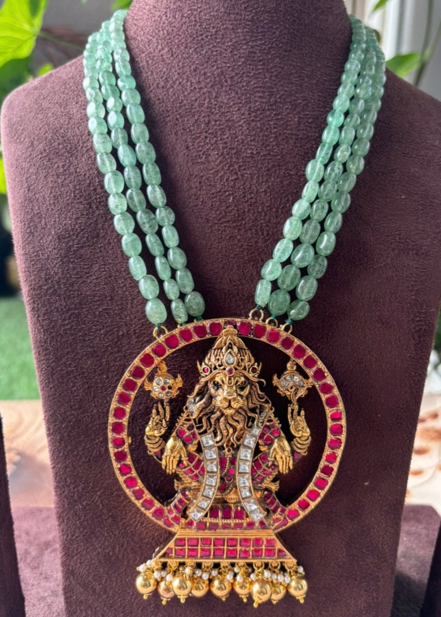Trinity Emerald Narasimha Pendant Necklace - MR Jewels