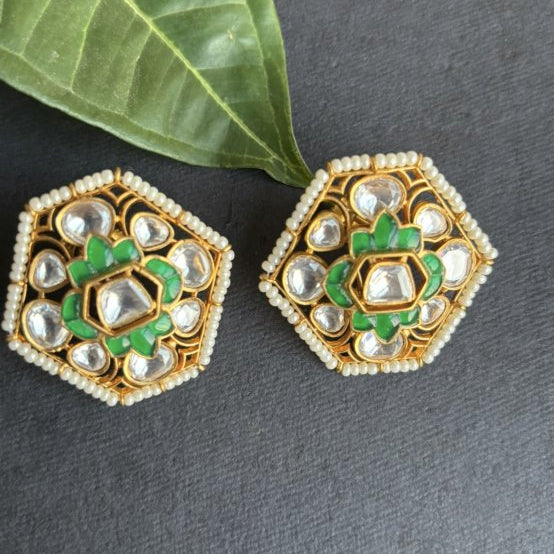 Verdant Bloom Kundan Stud Earrings - MR Jewels