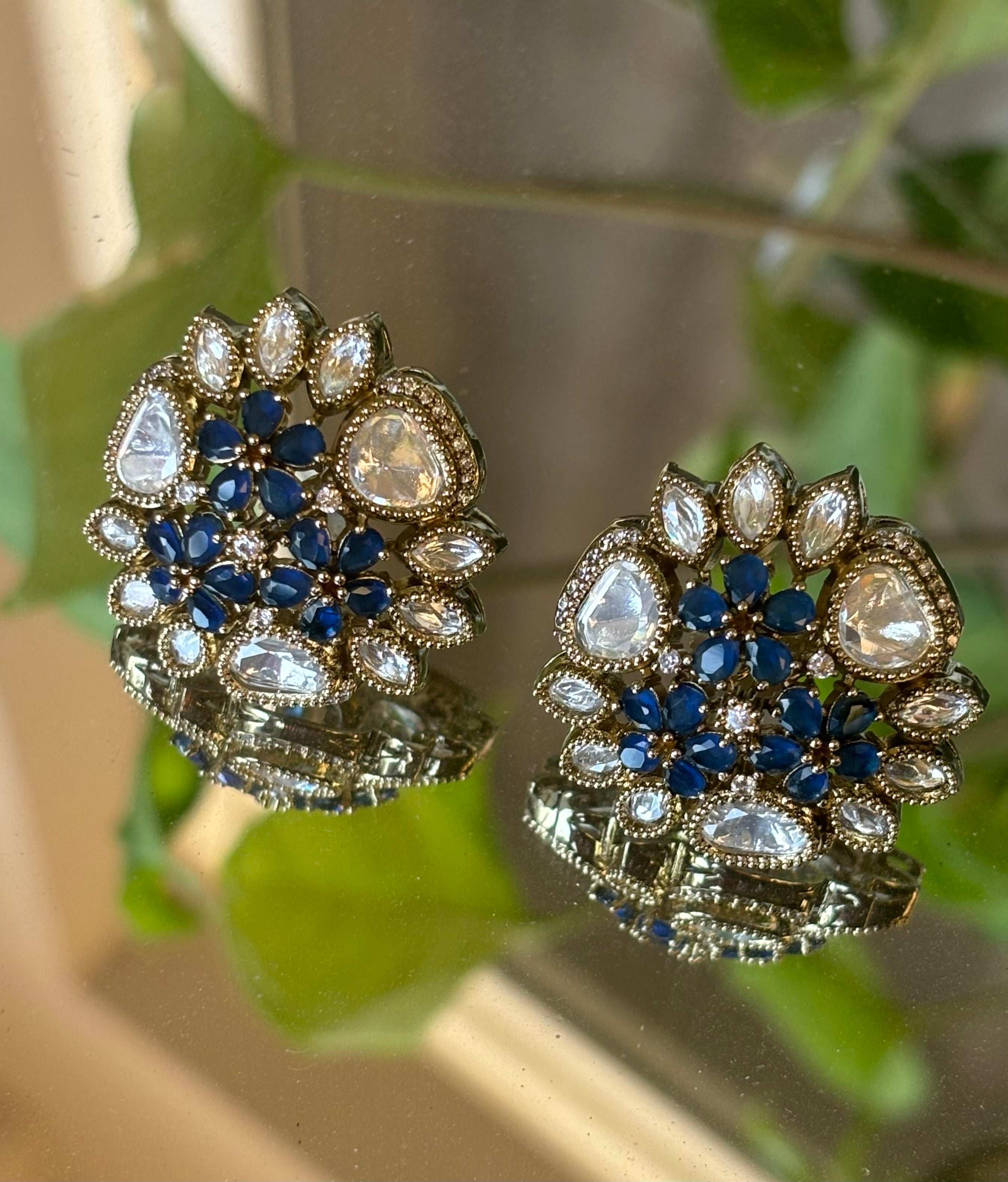 Victorian Bloom Stud Earrings( With back clip)