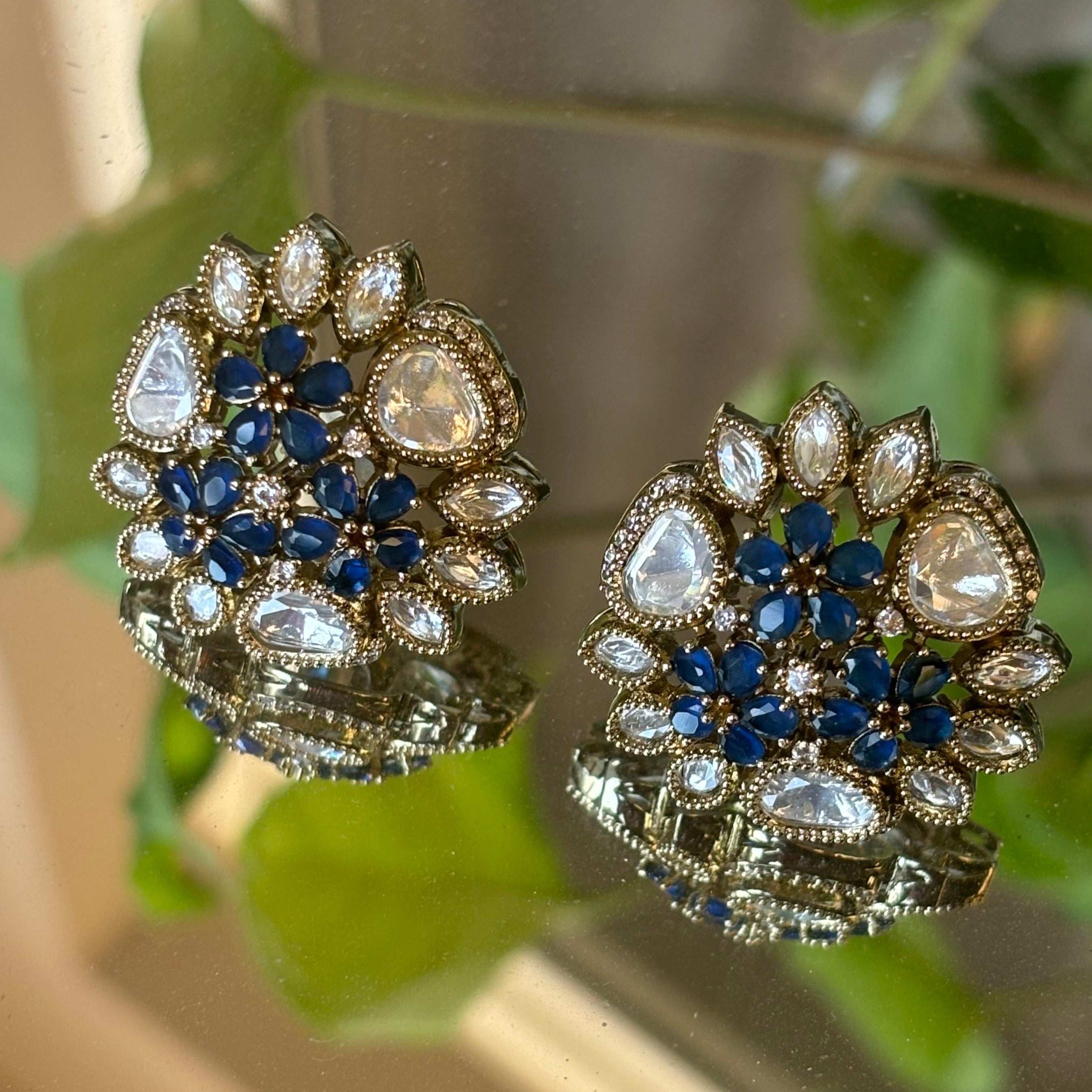 Victorian Bloom Stud Earrings( With back clip)