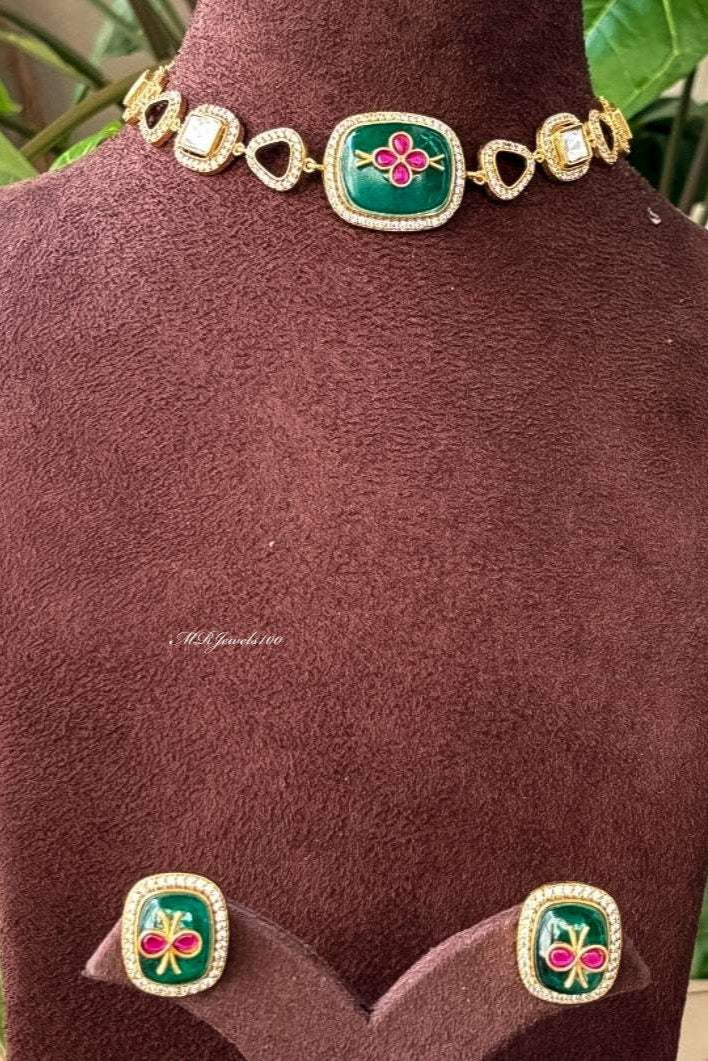 Luxe Zoya Kundan choker set with lovely studs