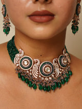 Peacock Radiance Luxe Necklace Choker Set with matching earrings