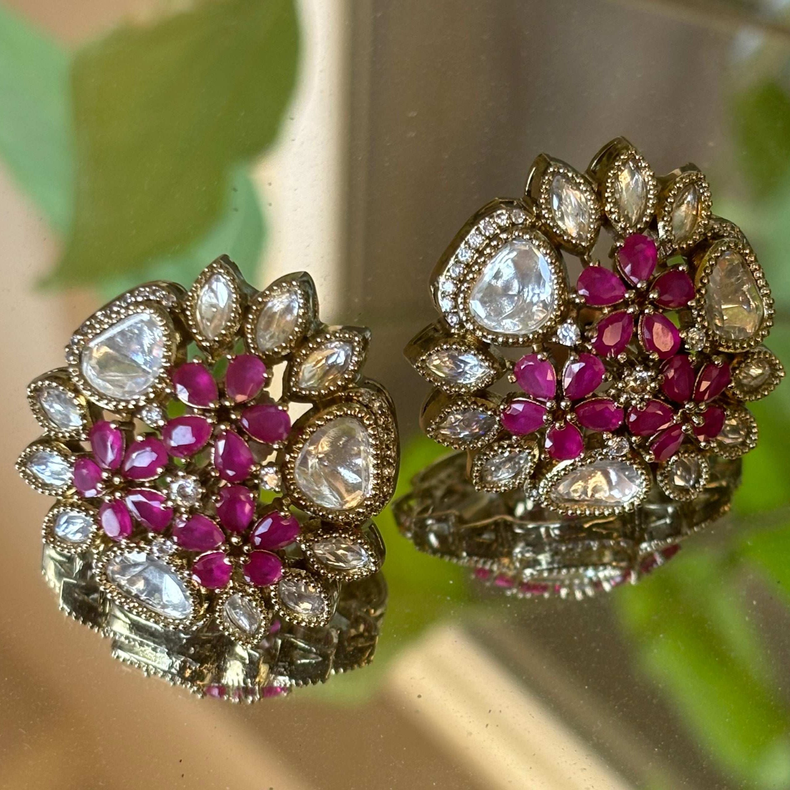 Victorian Bloom Stud Earrings( With back clip)