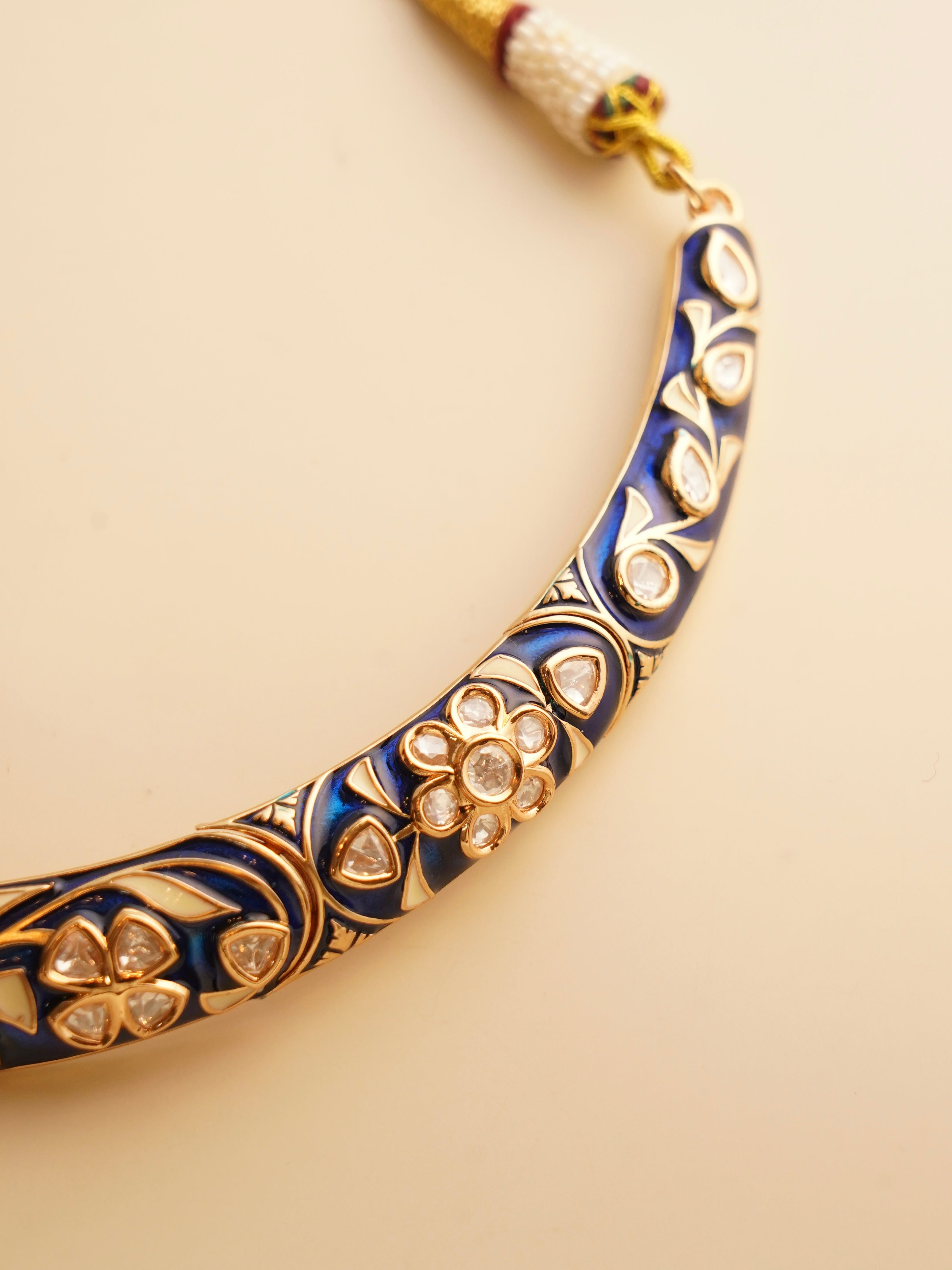 Rear angle of meenakari necklace showing closure and enamel finish