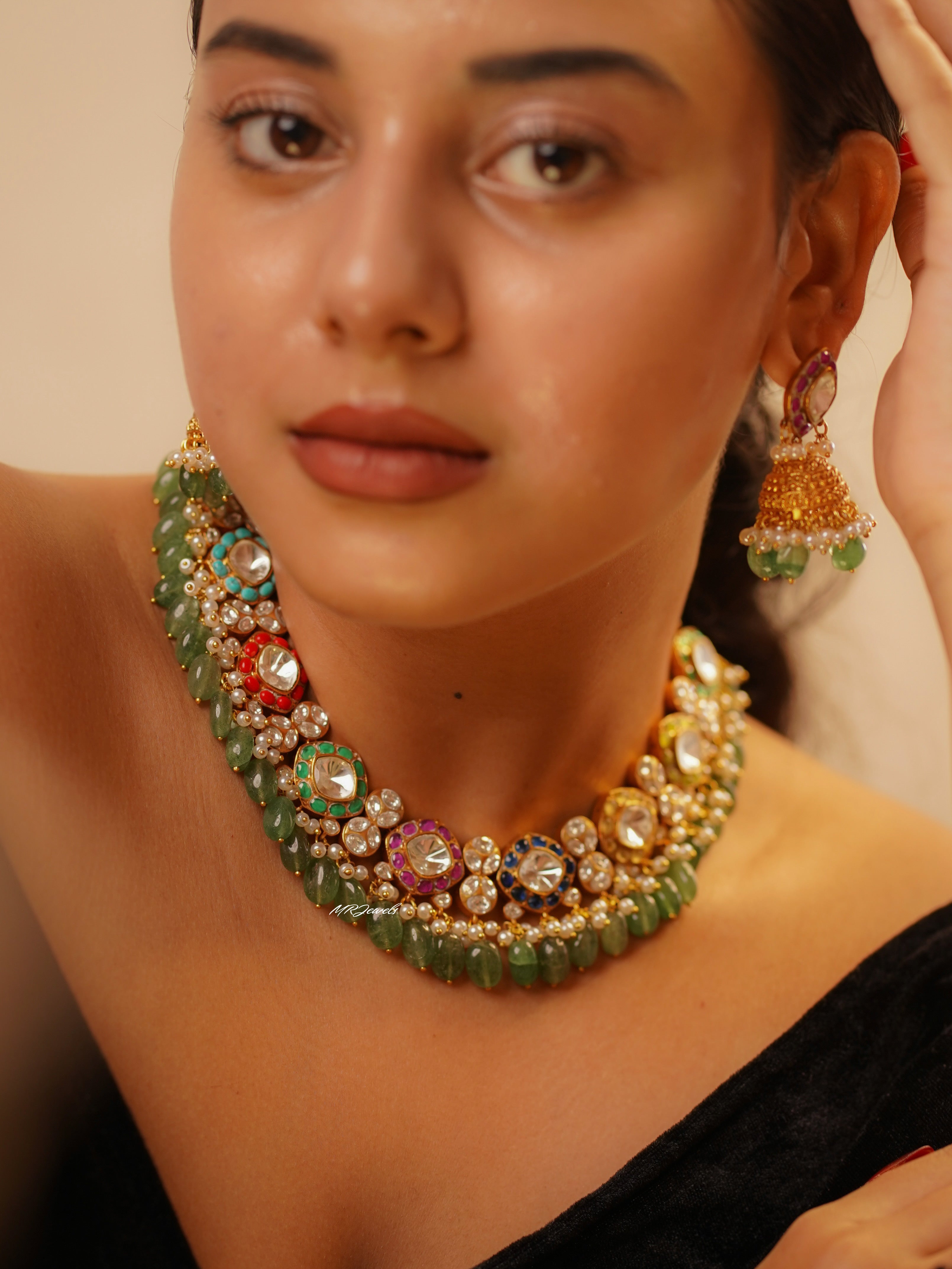 Urvi navrattan polki kundan necklace with vibrant multicolour stones and kundan setting