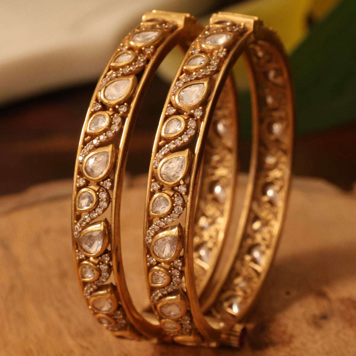 Gold Plated Kundan Bangles (Openable)