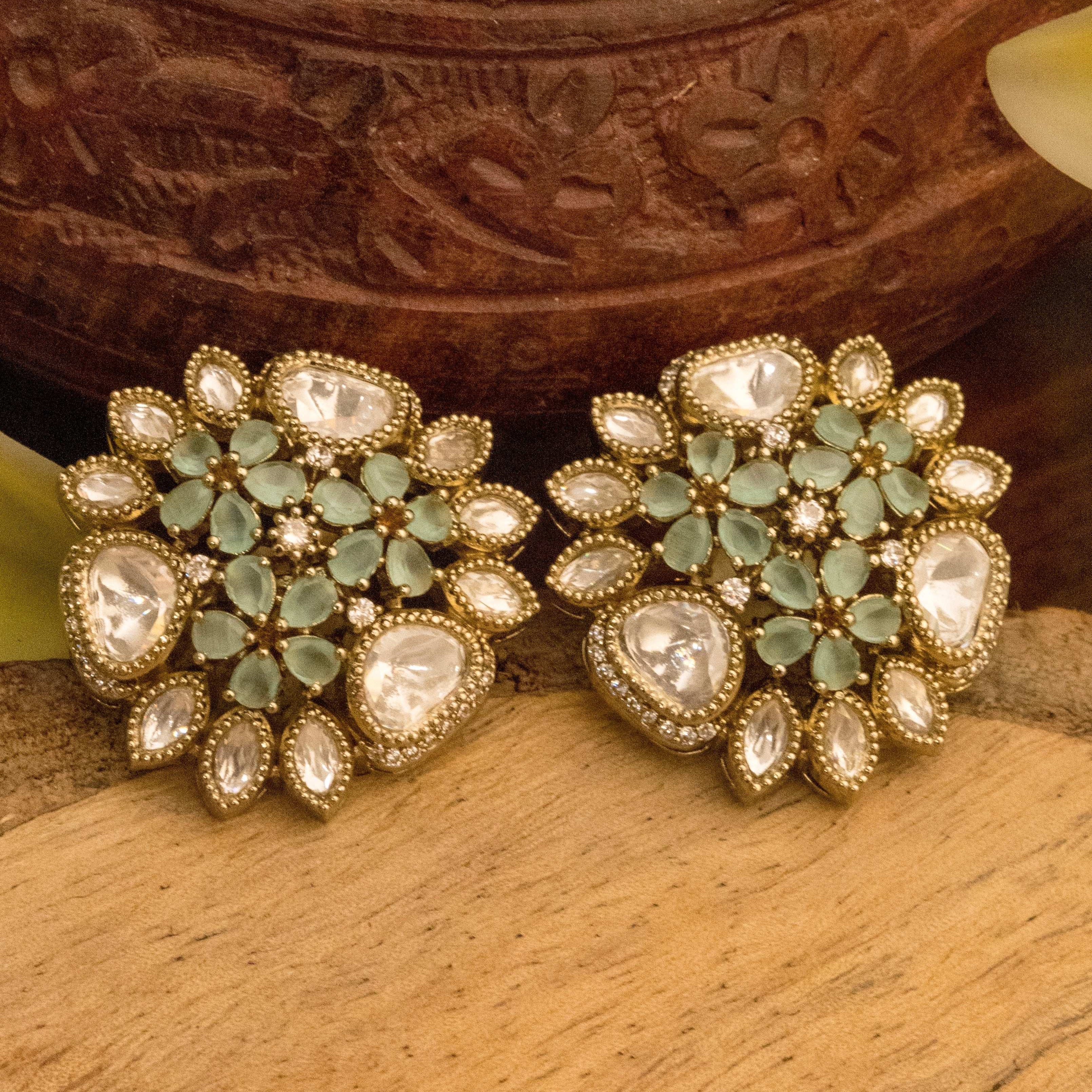 Victorian Bloom Stud Earrings( With back clip)