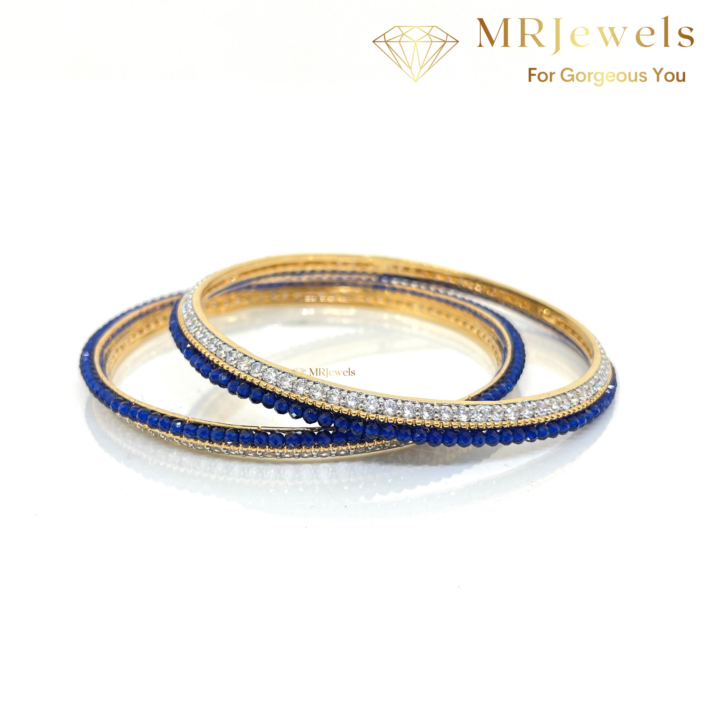 Designer bangles set with embedded stones in gold-finished copper-brass, not openable