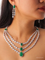 Emerald Green Moissanite Layered Necklace Set with Matching Earrings