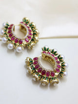 Gold Baali With Diamond, Pearl & Enamel Work